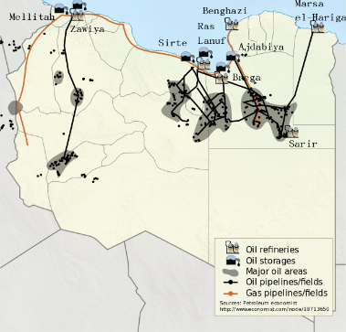 Map of Libya's Oil Fields and Exporting Ports