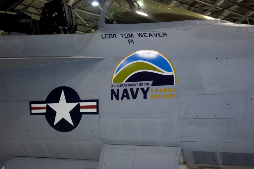 A F/A-18 Super Hornet from Air Test and Evaluation Squadron  will be testing  drop in replacement biofuel made from the camelina plant in an effort to certify alternative fuels for naval aviation use. (U.S. Navy photo by Noel Hepp/Released)