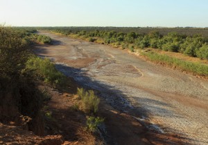 Brazos river runs dry in Knox County, Texas during the summer drought of 2011