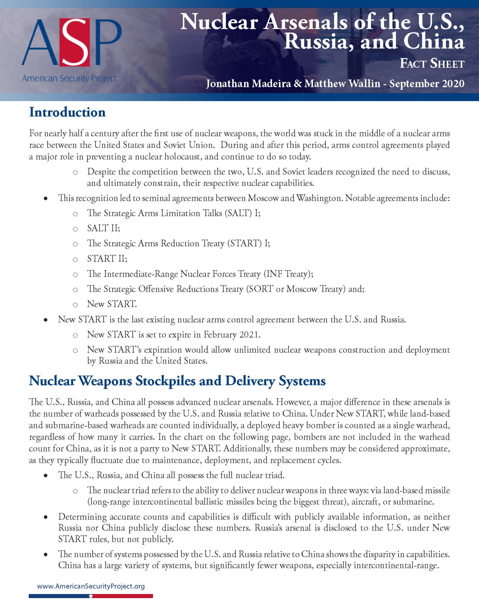 Fact Sheet – Nuclear Arsenals of the U.S., Russia, and China