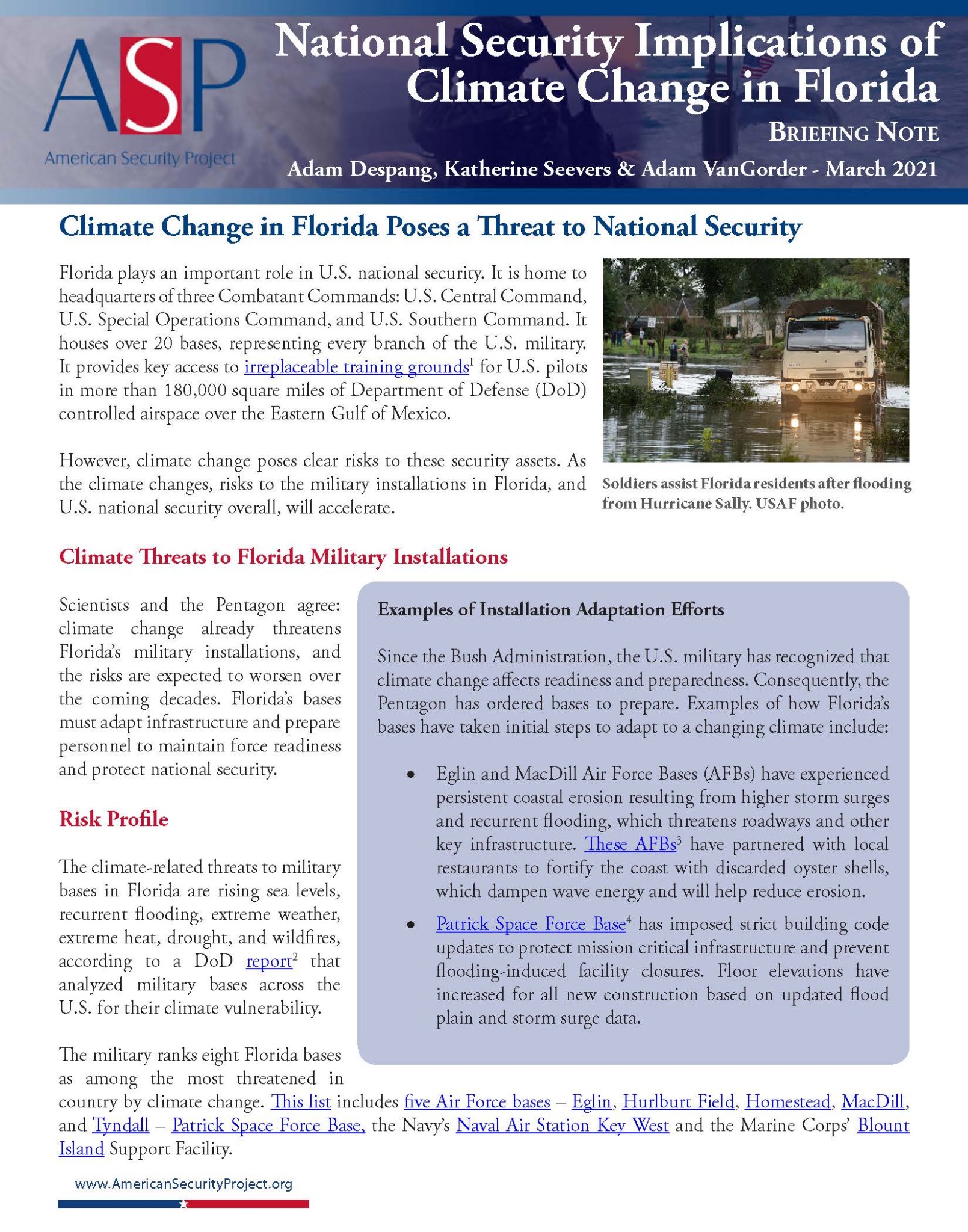 Perspective – National Security Implications of Climate Change in Florida