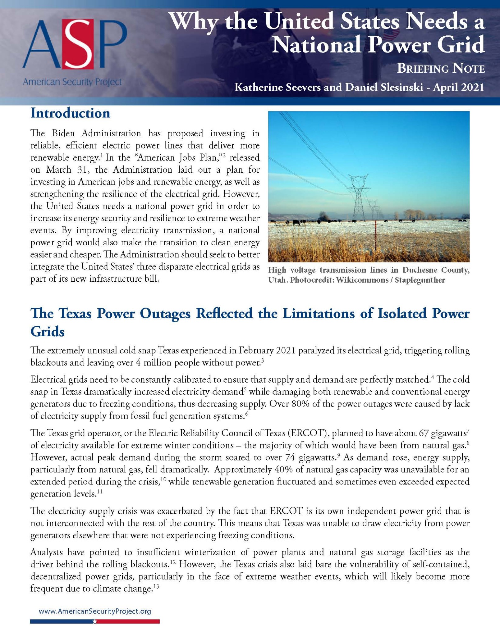 Briefing Note – Why the United States Needs a National Power Grid