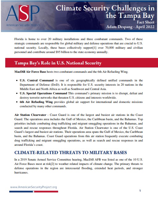 Fact Sheet – Climate Security Challenges in the Tampa Bay