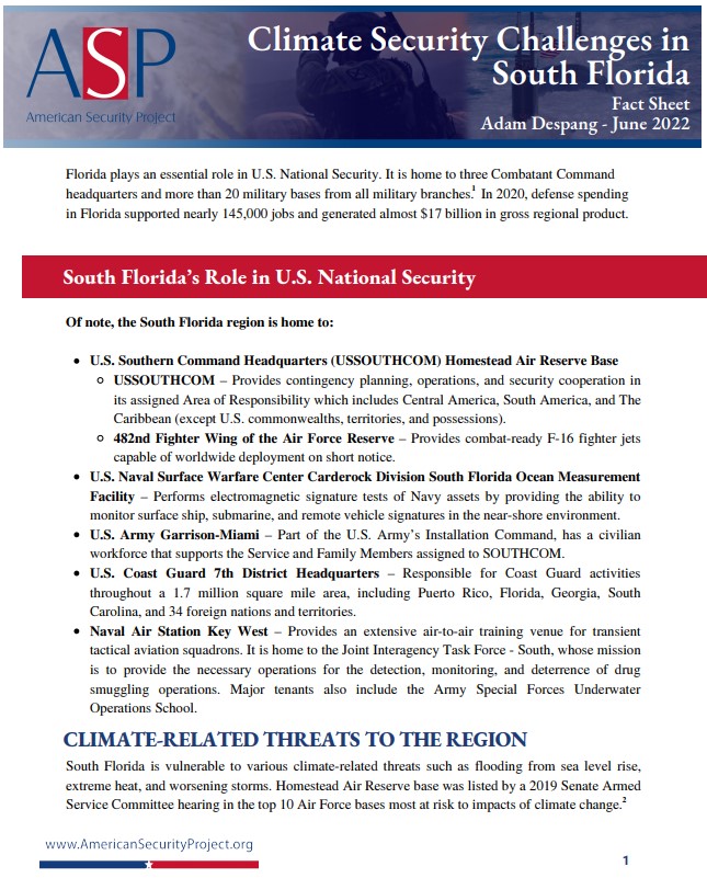 Fact Sheet – Climate Security Challenges in South Florida
