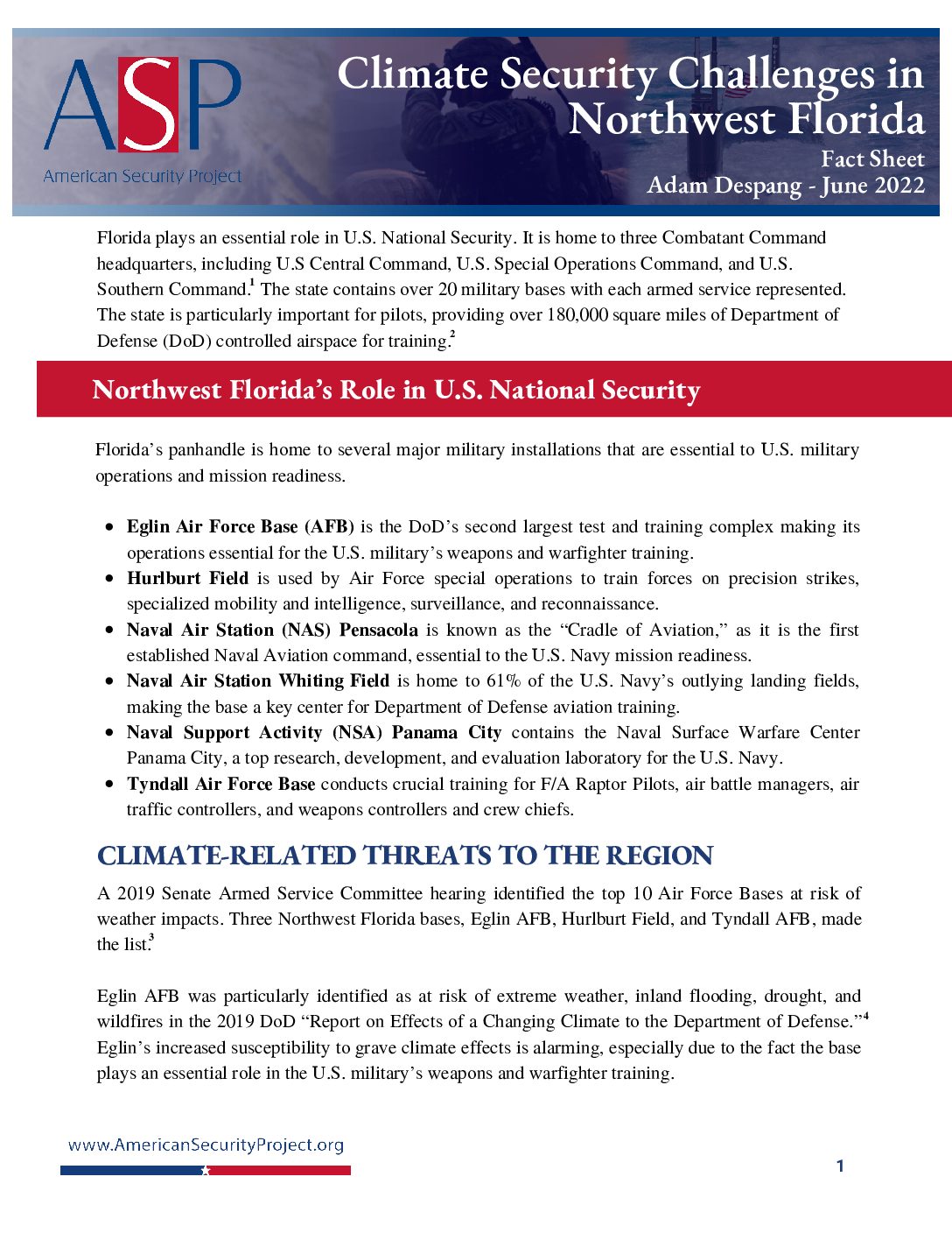 Fact Sheet – Climate Security Challenges in Northwest Florida