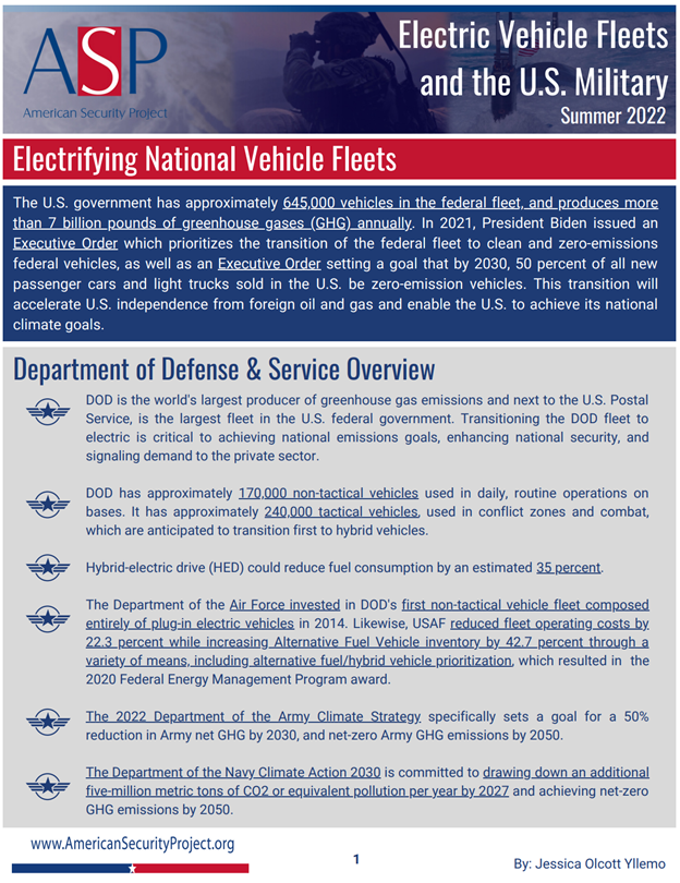 Electric Vehicle Fleets and the U.S. Military