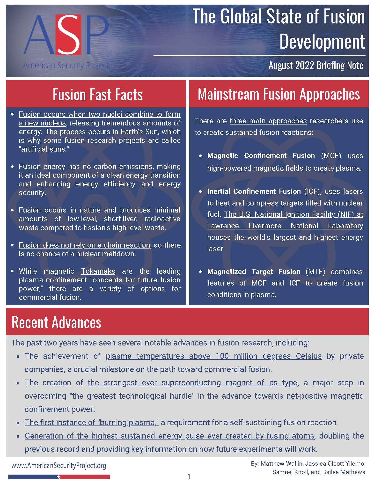 Briefing Note – The Global State of Fusion Development