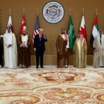 President Donald Trump poses for a group photo with leaders of the Gulf Cooperation Council